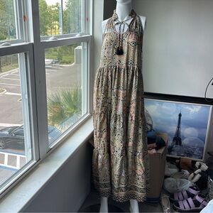 Paisley Halter Maxi Dress in Sage and Blush